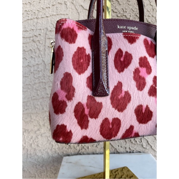 KATE SPADE Pink & Burgundy Leopard Calf Hair Leather Mini Satchel Crossbody Bag - Picture 10 of 17